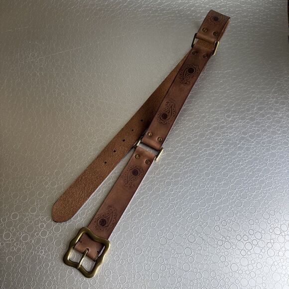 Lucky Brand Vintage Paisley Tooled Belt S Brown Leather Boho Western Cowgirl main image 14
